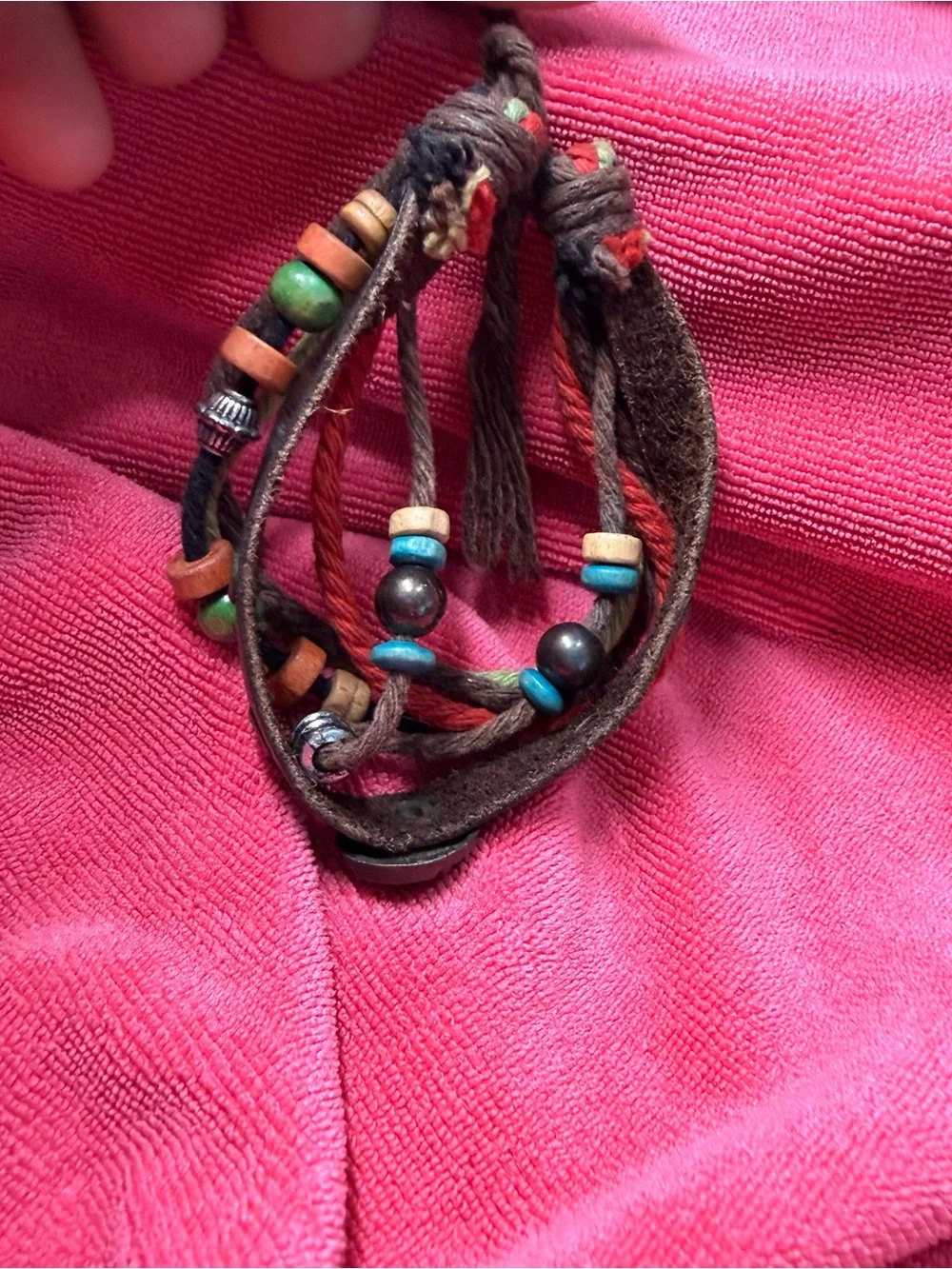 Bohemian Multistrand Beaded Leather Choker - Coral Pink